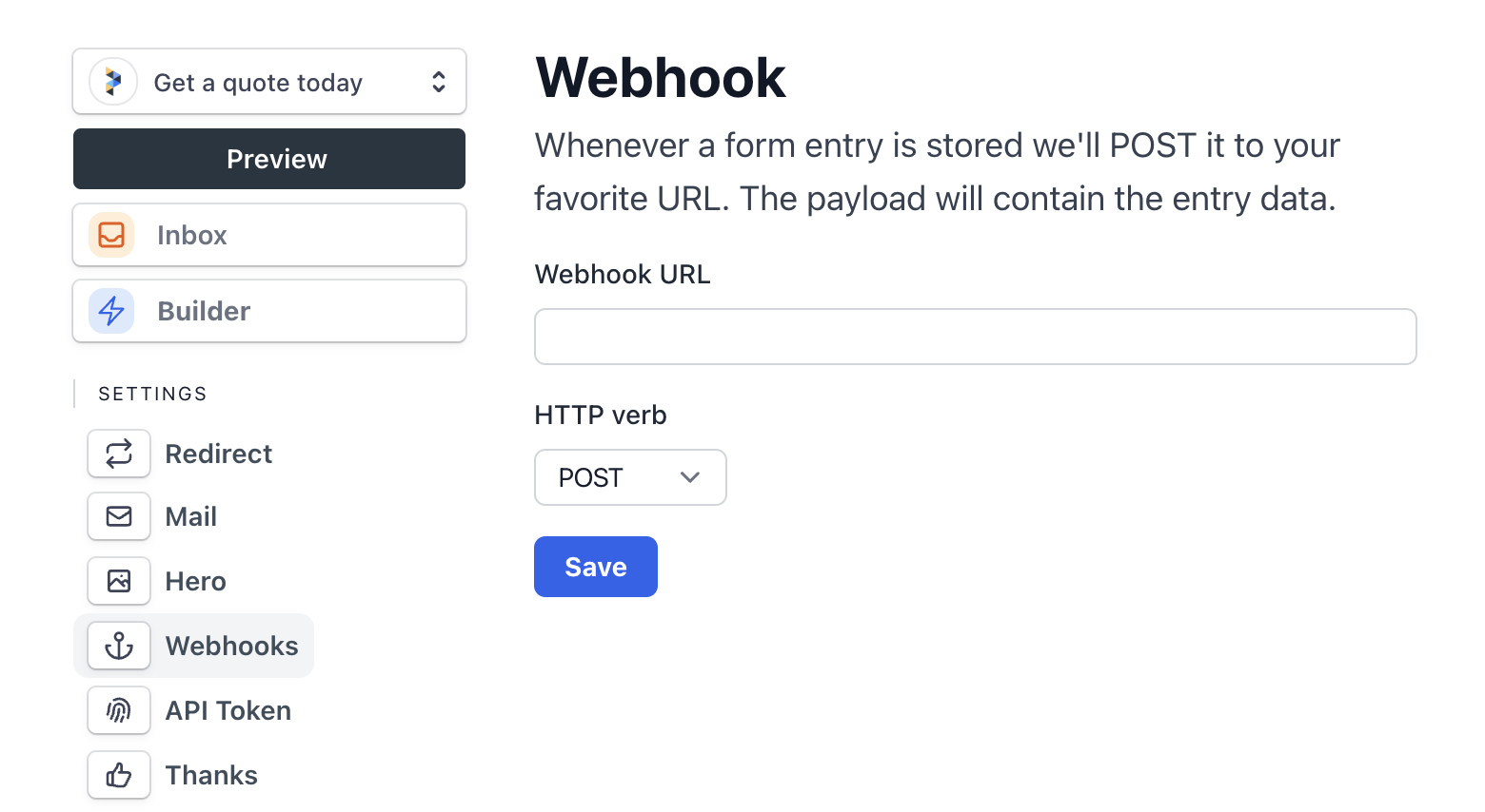 Webhooks form setting